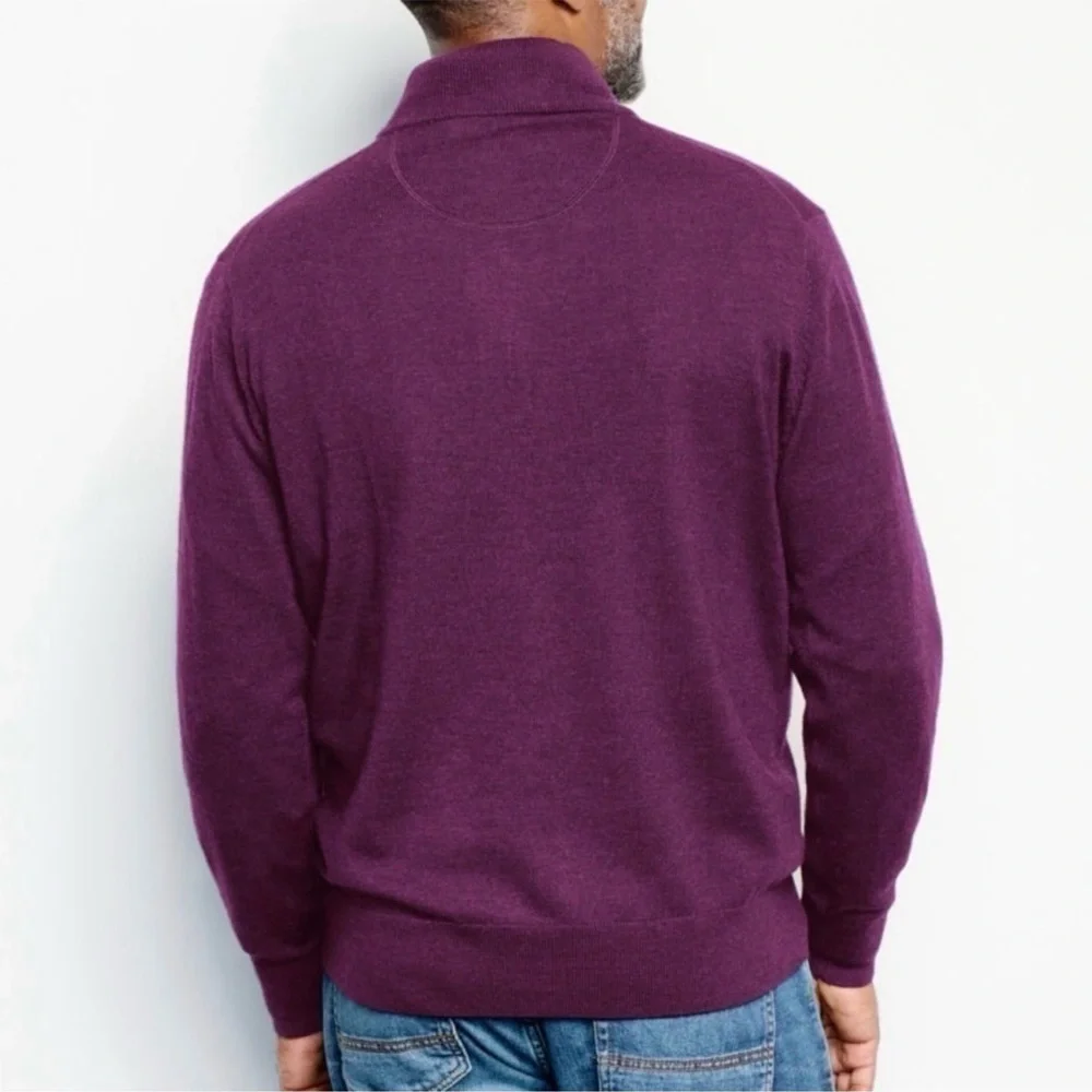 Orvis Men's Eggplant Purple Half Zip Merino Wool Sweater Academia Classy Size L